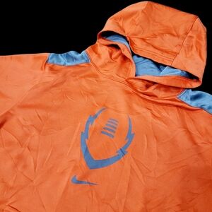 Nike American Football Logo Orange & Grey Hoodie Sweatshirt Top Size: XL